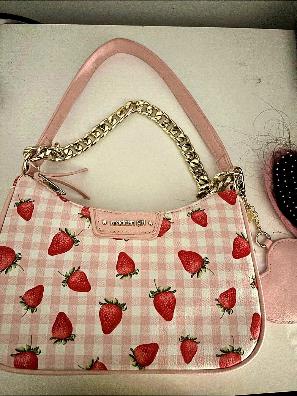 Strawberry Print Gingham Shoulder Bag